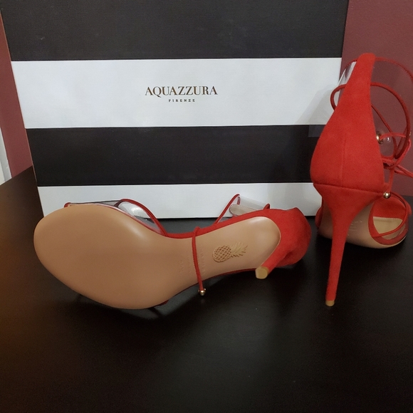 Carnation Red Aquazzura Opic Sandals 105 - Picture 3 of 3